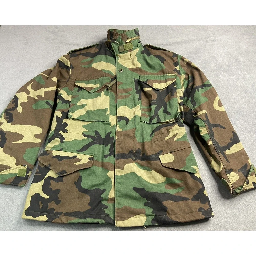 Vintage US Military Jacket Small Woodland Camo M65 Cold Weather Field Alpha‎